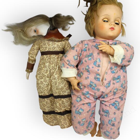 2 Vintage Creepy Dolls Halloween Decoration Headless GothEyes - Picture 9 of 9